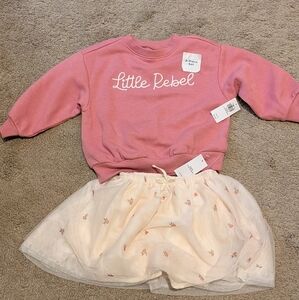 Pink Little Rebel Sweatshirt and Cream Skirt Set